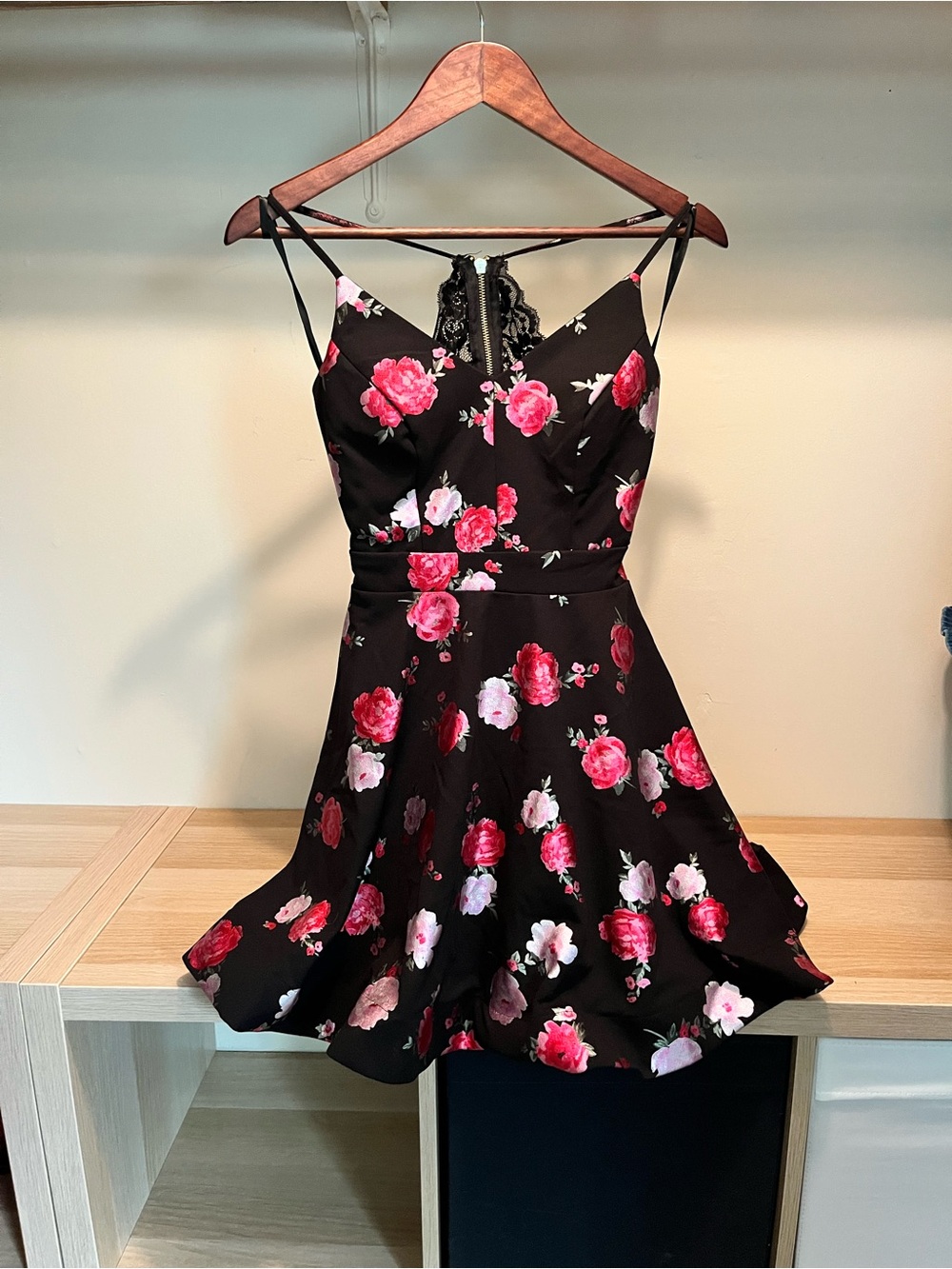 B. Smart Black Mini Dress with Pink & Hot Pink Floral Print